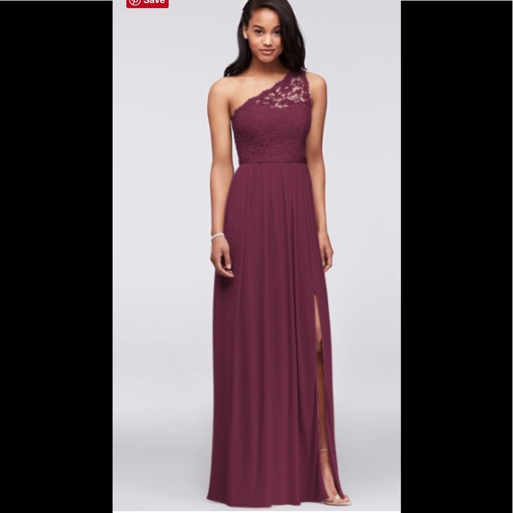 Long one shoulder lace bridesmaid dress